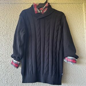 GAP Black Cable Knit Sweater and Red Plaid button down shirt  L 10/12 boys new